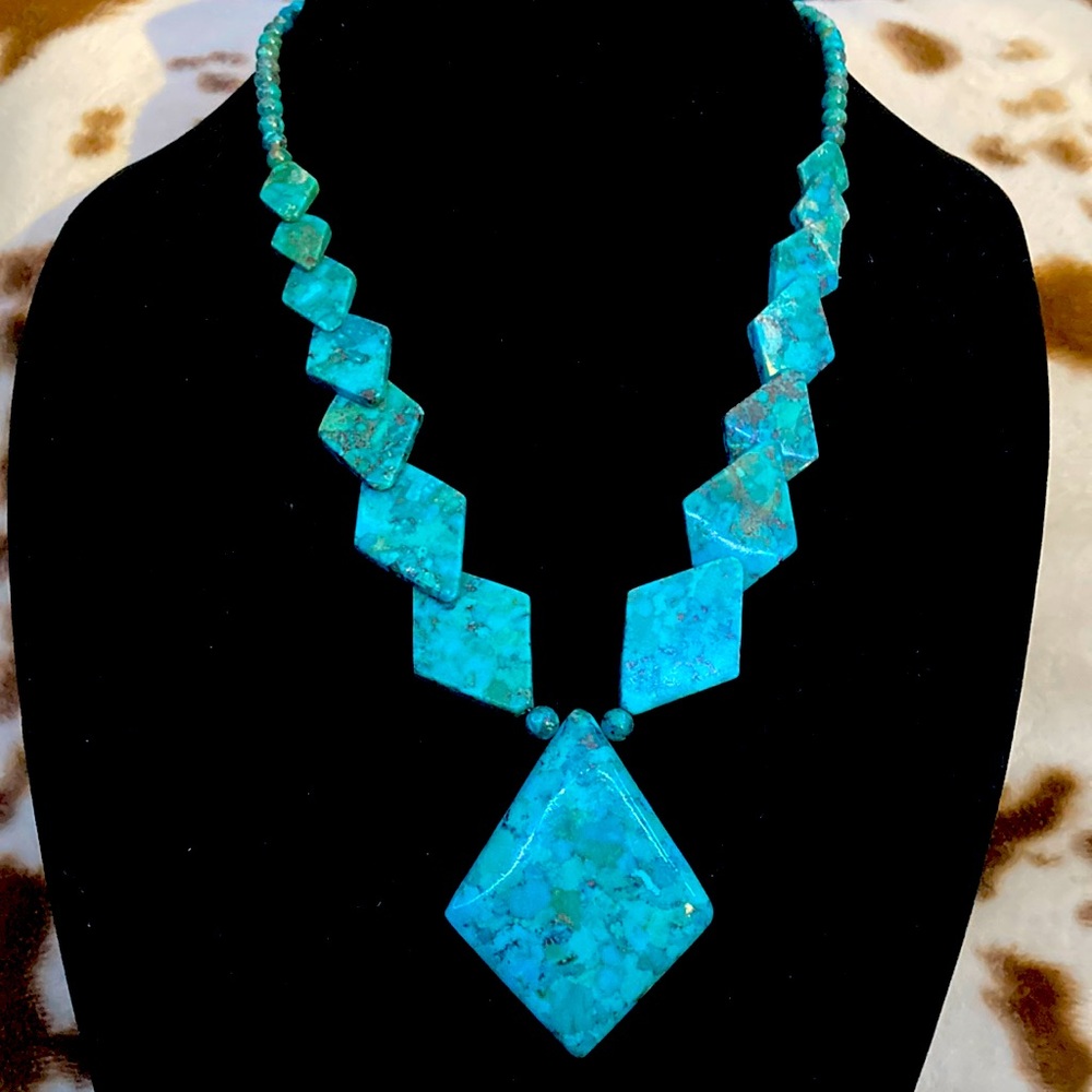Jay King Mine Finds Turquoise Kite Cut 12” Necklace With Pendant
